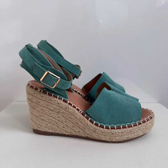 NWOT Espadrille Wedge Sandals Faux Suede Teal - Picture 3 of 8